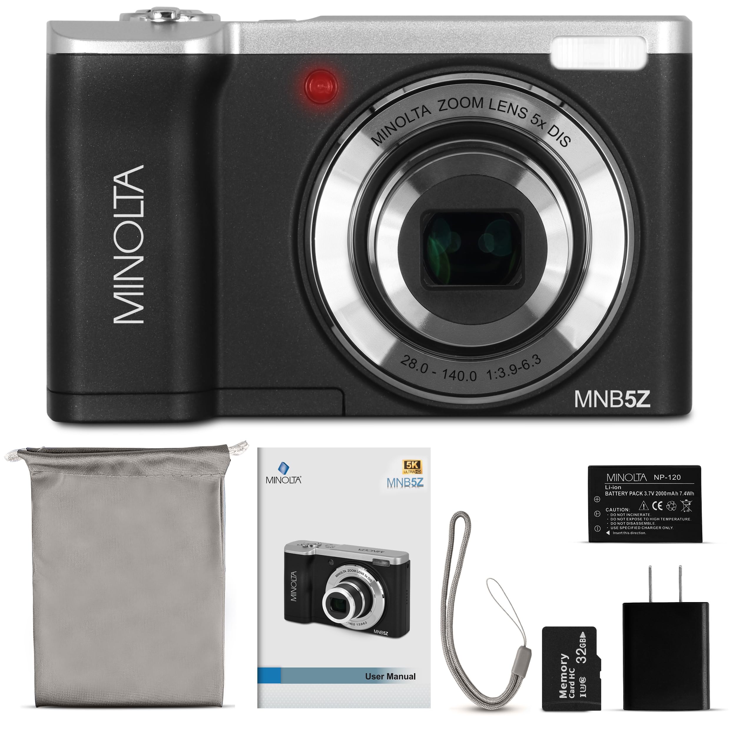 Amazon | Minolta 56MP デュアルレンズデジタルカメラ – 5倍光学ズーム